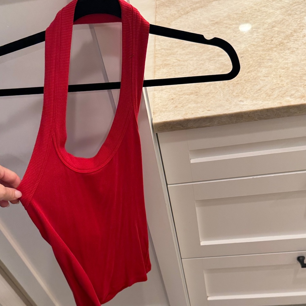 sundays Red Ribbed Scoop Tank